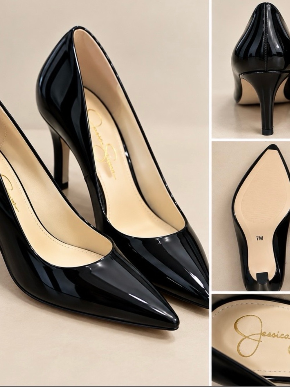 Jessica Simpson Glossy Black Patent Pointed-Toe Heels